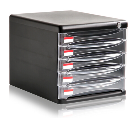 得力（deli） 9795 五层透明抽屉带锁桌面文件柜文件架 标签索引 黑色 办公用品
