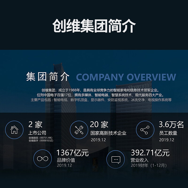 创维（SKYWORTH）43E382W 43英寸2K全高清 二级能效节能 酒店功能 智能商用电视机