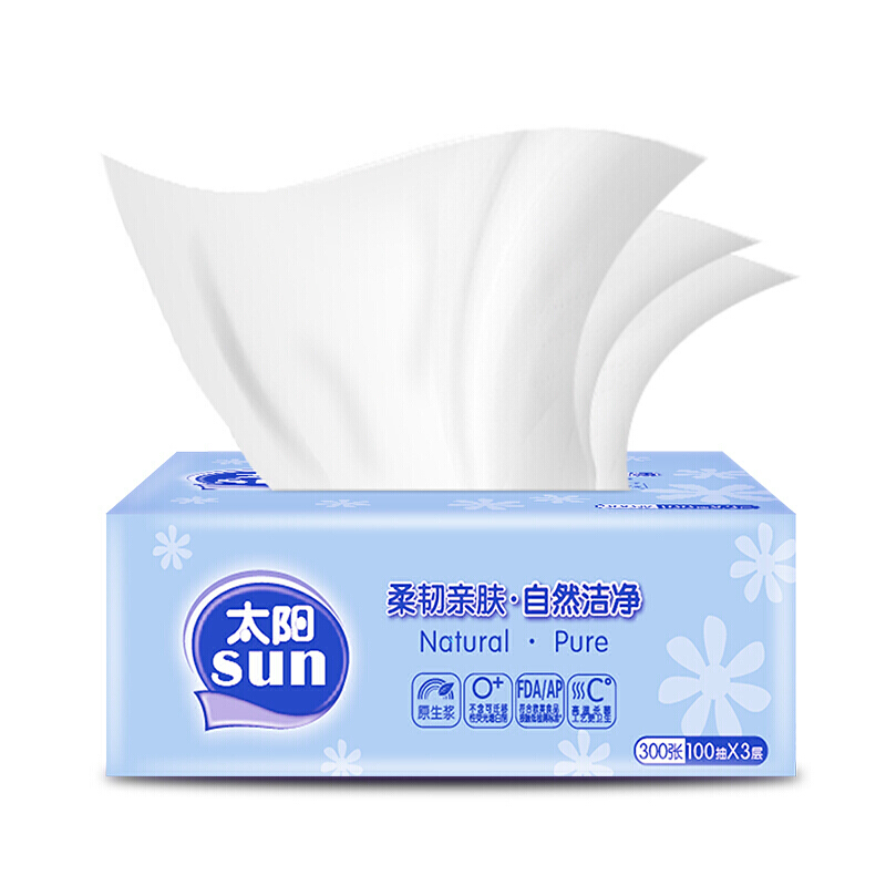 太阳(Sun)抽纸 3层24包整箱面巾纸 柔软亲肤无香（原生浆 洁柔纸巾）