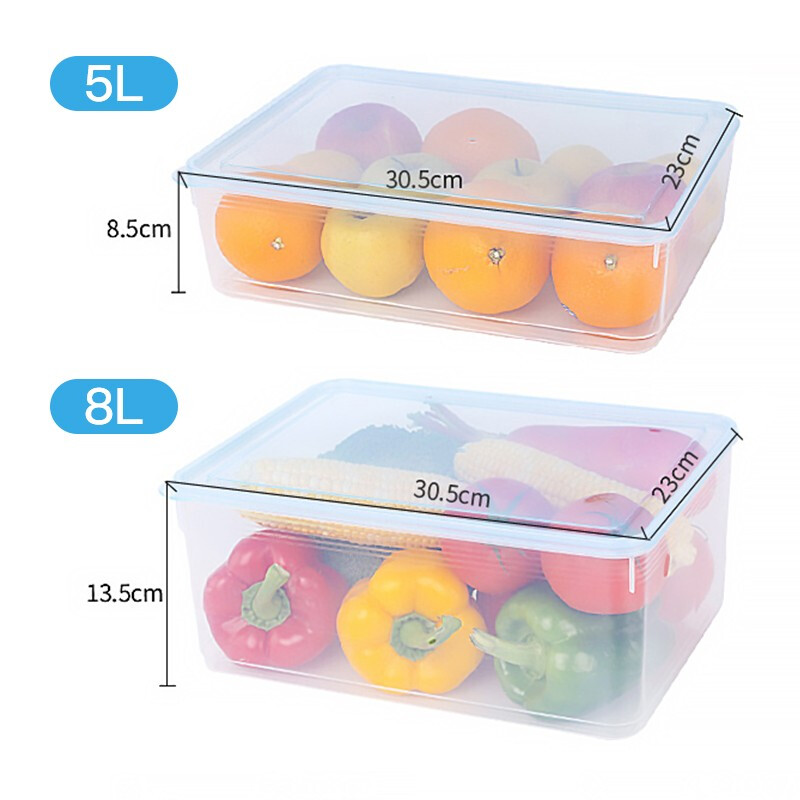 佳佰冰箱储物盒大保鲜盒长方形塑料密封蔬菜水果抽屉式冷冻整理收纳盒 透明蓝8升*2+5升*2_http://www.chuangxinoa.com/img/images/C202109/1632794308711.jpg