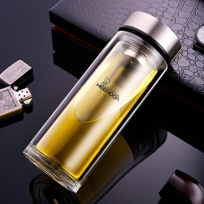希诺（HEENOOR）双层玻璃杯男女士隔热茶杯透明杯子XN-9302 345ml