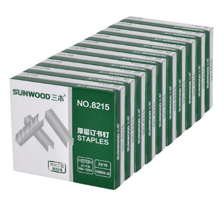 三木(SUNWOOD) 8215 120页 厚层订书钉/订书针 规格23/15 1000枚/盒 10盒装