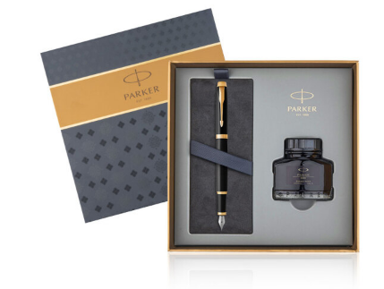 派克（PARKER）16款IM 纯黑丽雅金夹钢笔/墨水笔+新款墨水礼盒套装