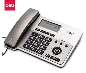 得力（deli）796 大屏幕横式老板办公家用电话机 计算器功能固定电话 三组亲情号码一键呼叫（香槟金）