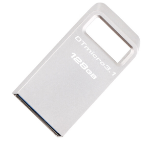 金士顿（Kingston） U盘 DTMC3 128GB USB3.1 迷你型车载U盘 银色金属 便携环扣