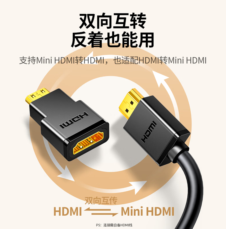 绿联（UGREEN）Mini HDMI转标准HDMI线转接头 迷你HDMI高清转换头 平板相机连接电脑电视投影仪显示器 20101_http://www.chuangxinoa.com/newimg/C202306/1686712696632.png