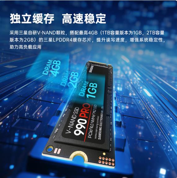 三星（SAMSUNG）2TB SSD固态硬盘 M.2接口(NVMe协议PCIe 4.0 x4) AI电脑配件 读速7450MB/S 990 PRO_http://www.chuangxinoa.com/newimg/C202603/1773285927517.jpg