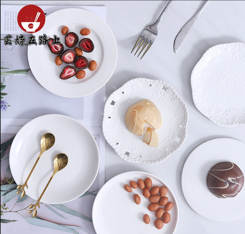 水果碟陶瓷小碟子创意商用菜碟家用精致小吃盘蝶子水果蛋糕点心甜品碟子 6英寸浅式陶瓷小碟子